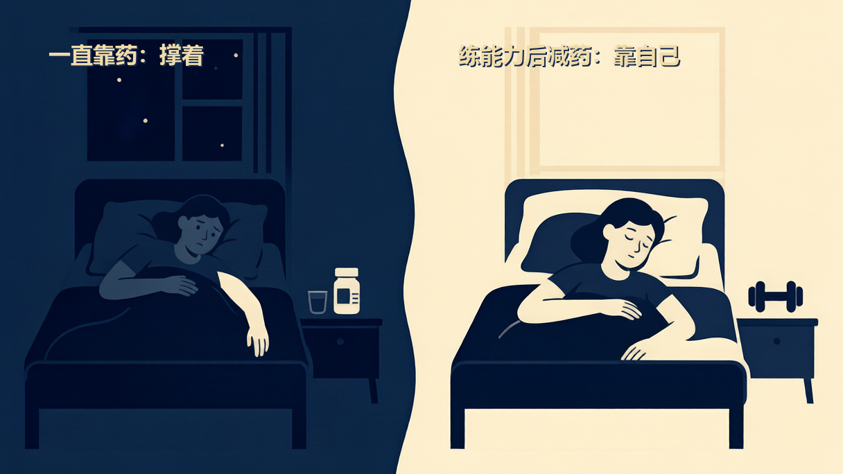 插图2：两条路对比——一直靠药 vs 练能力后减药